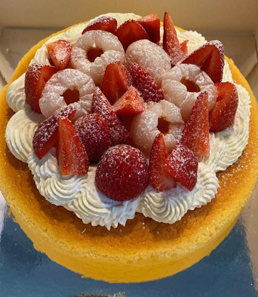 Lychee and Strawberry on Soft Japanese Cheesecake