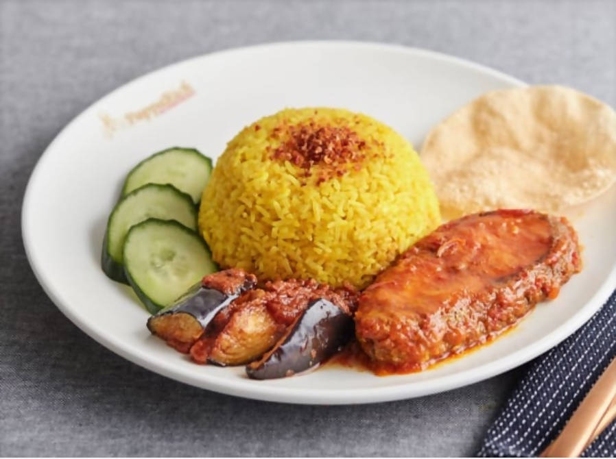 R31 Nasi Kunyit with Assam Fish & Sambal Eggplants