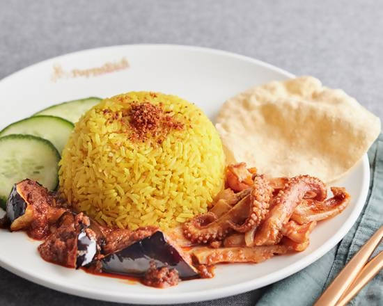 R30 Nasi Kunyit with Sambal Squid & Sambal Eggplants