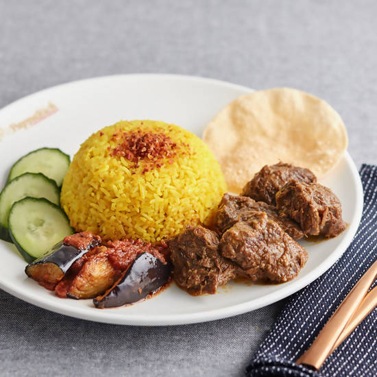 R29 Nasi Kunyit with Beef Rendang & Sambal Eggplants