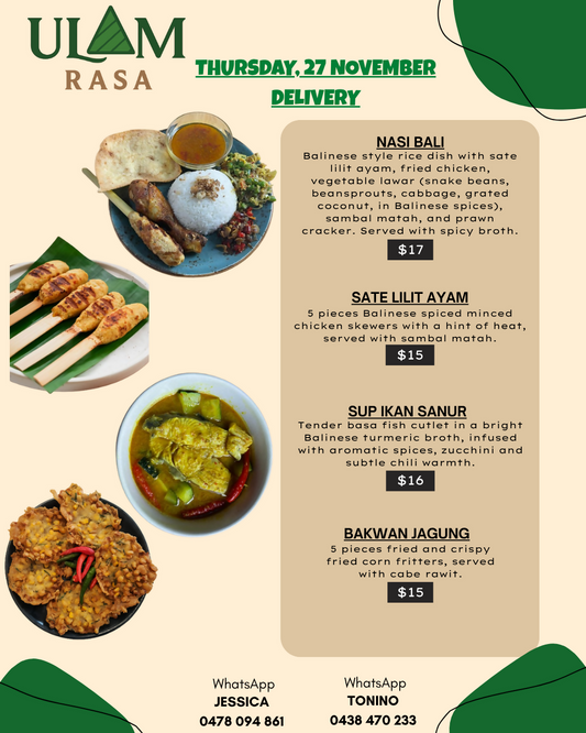 Thursday, 27th November Delivery Menus