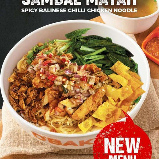 Spicy Balinese Chilli Chicken Noodle dish with text on a black background
