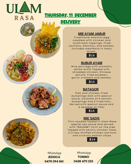 Thursday, 11th December Delivery Menus